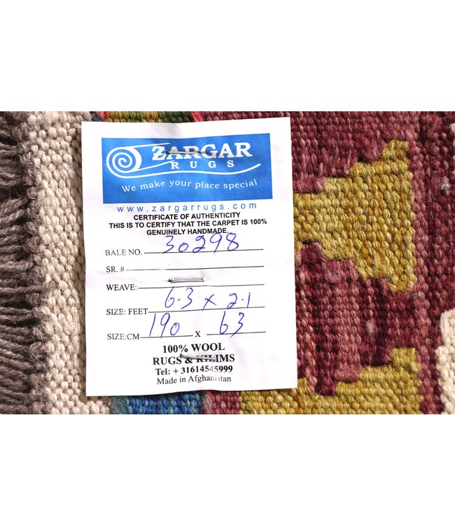 190x63 cm Handwoven Kelim Runner Wool Rug