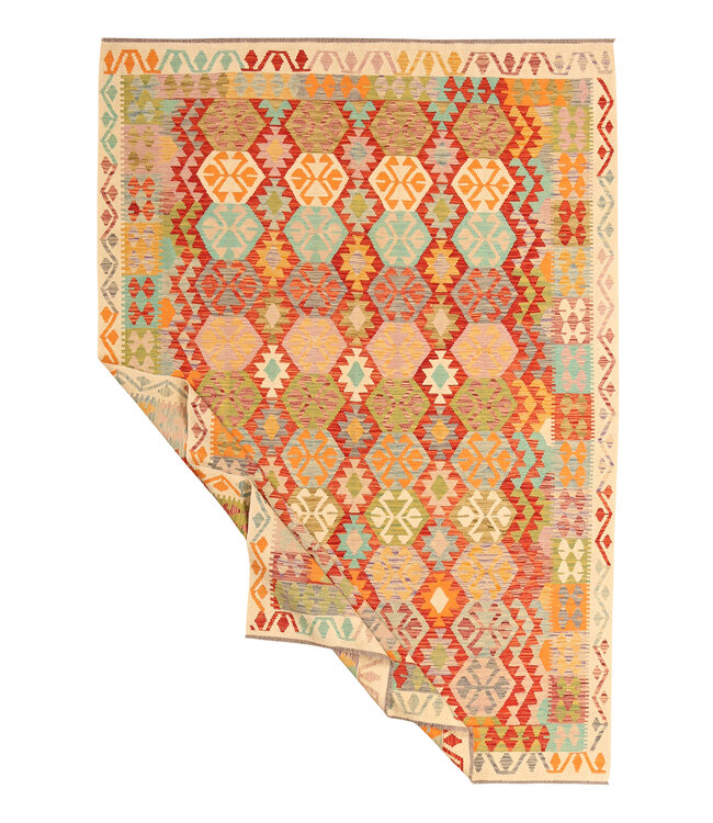 297x208 cm  Handgeweven Traditionele Kelim Vloerkleed Wol Tapijt