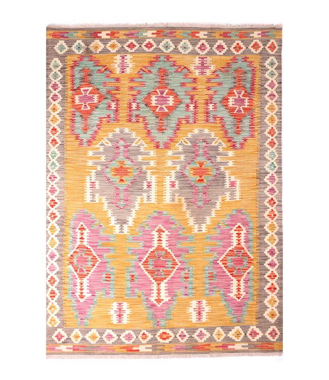 195x145 cm Handgeweven Traditionele Kelim Vloerkleed Wol Tapijt