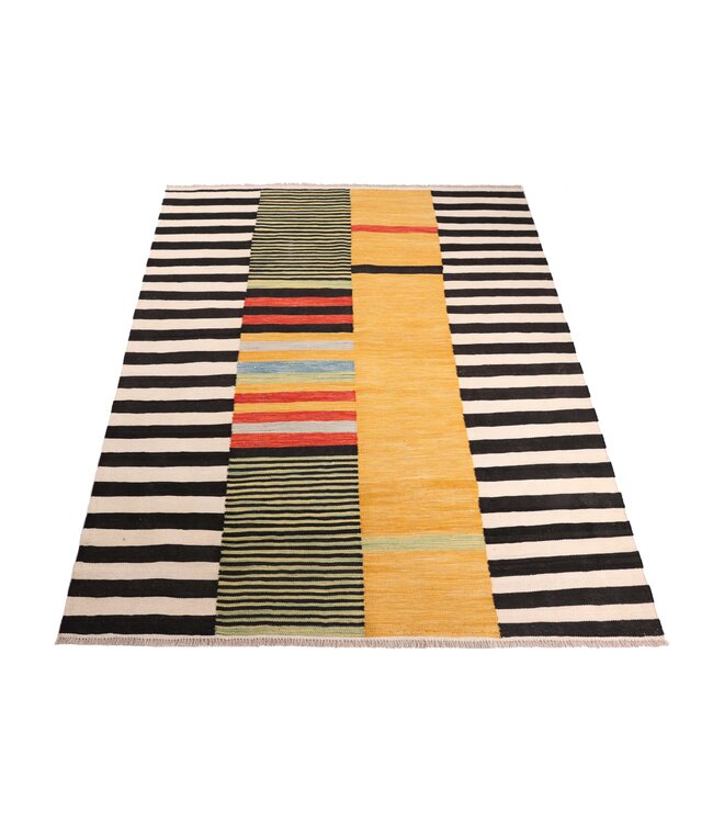 206x156 cm Handgewebter Moderner  Woll-Kelim-Teppich