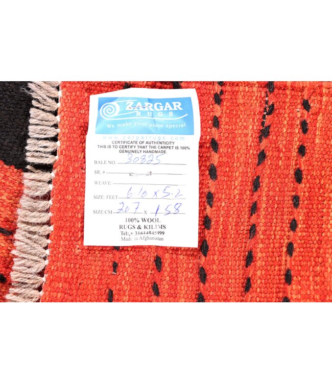 207x158 cm Handwoven Modern Red Wool Kilim Rug