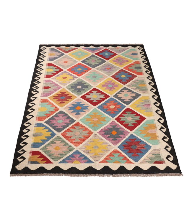 204x147 cm Handgeweven Traditionele Kelim Vloerkleed Wol Tapijt