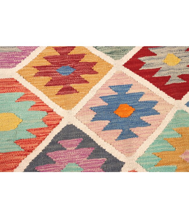 204x147 cm Handgeweven Traditionele Kelim Vloerkleed Wol Tapijt