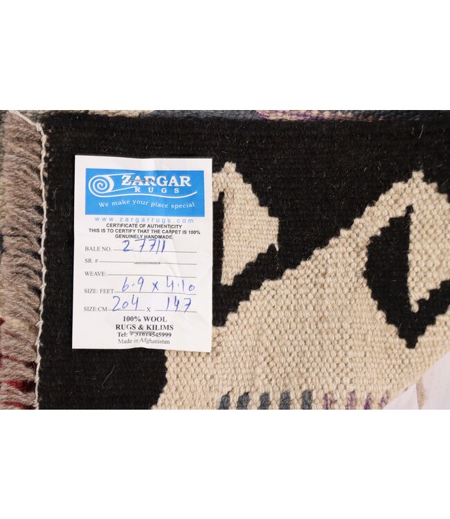 204x147 cm Handgeweven Traditionele Kelim Vloerkleed Wol Tapijt