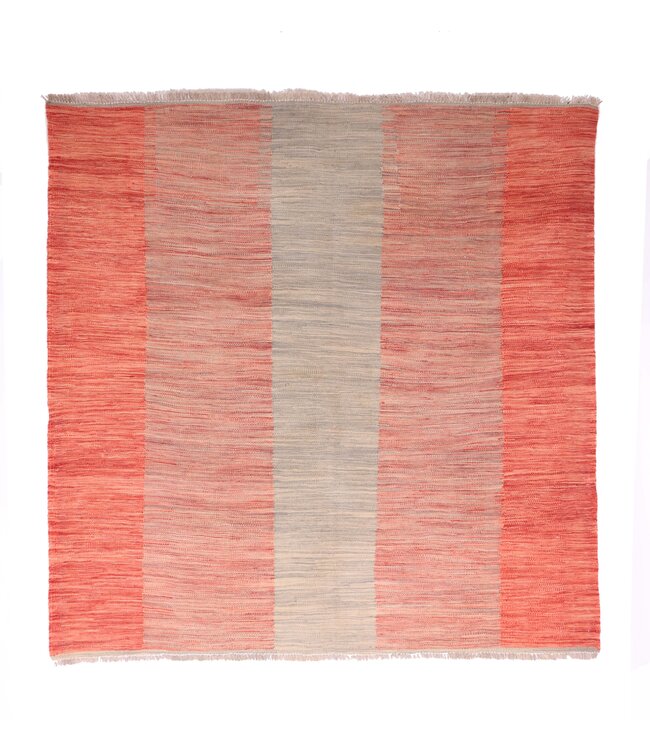 151x150 cm Handwoven Modern Red Wool Kilim Rug