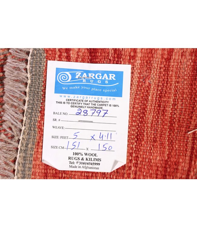 151x150 cm Handwoven Modern Red Wool Kilim Rug