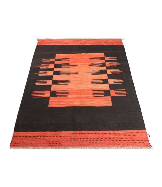 203x154 cm Handwoven Modern Red Wool Kilim Rug
