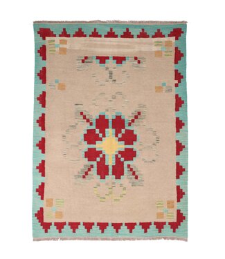 Kelimshop 205x147 cm Handgewebter Traditioneller Kelim Teppich Woll