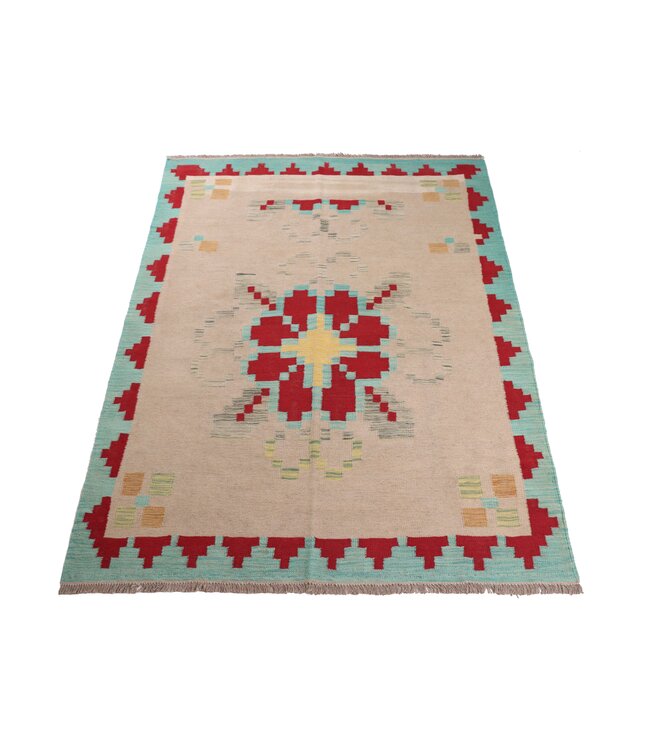 205x147 cm Handgeweven Traditionele Kelim Vloerkleed Wol Tapijt
