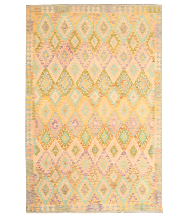 301x198cm Handgeweven Traditionele Kelim Vloerkleed Wol Tapij