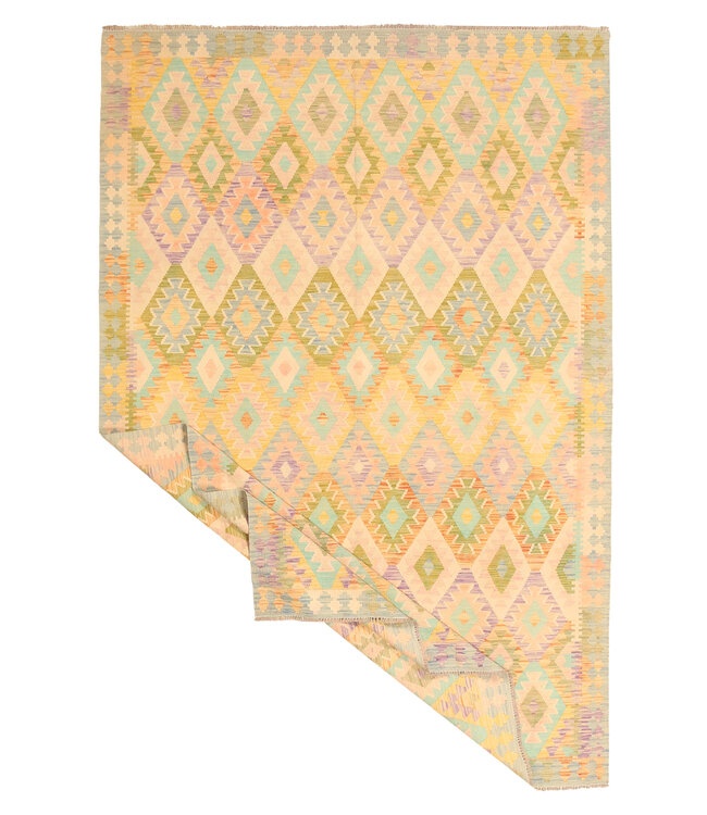 301x198cm Handgeweven Traditionele Kelim Vloerkleed Wol Tapij