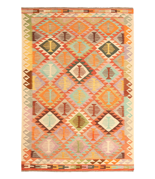 296x203cm Handgewebter Traditioneller Kelim Teppich Woll