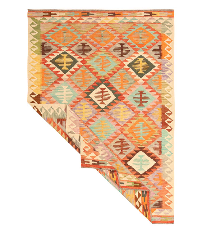 296x203cm Handgeweven Traditionele Kelim Vloerkleed Wol Tapij