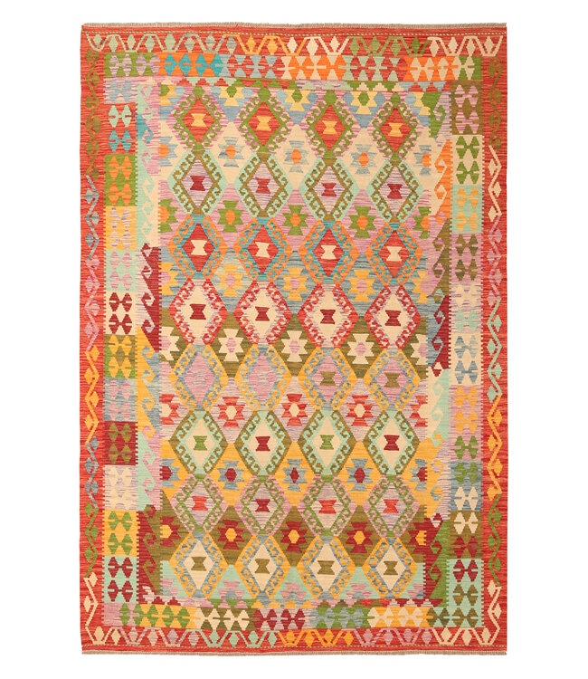 301x204cm Handgewebter Traditioneller Kelim Teppich Woll