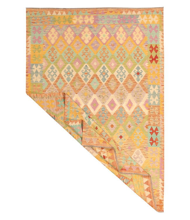 298x202cm Handgeweven Traditionele Kelim Vloerkleed Wol Tapij