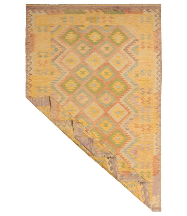 296x198cm Handgeweven Traditionele Kelim Vloerkleed Wol Tapij