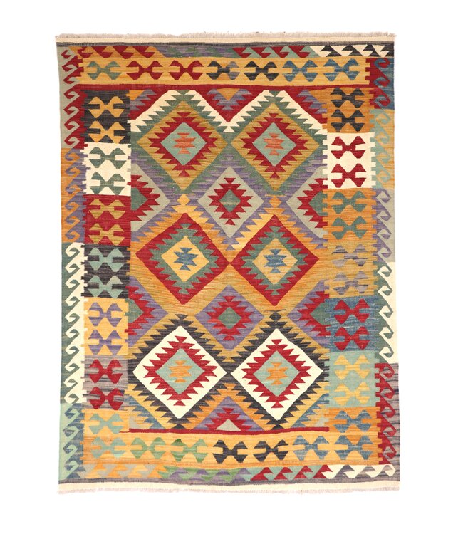 200x147 cm Handwoven Traditional Kelim Area Rug Wool Carpet