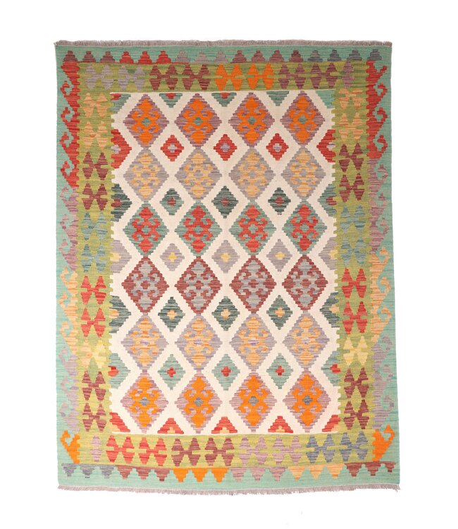 201x153 cm Handgeweven Traditionele Kelim Vloerkleed Wol Tapijt