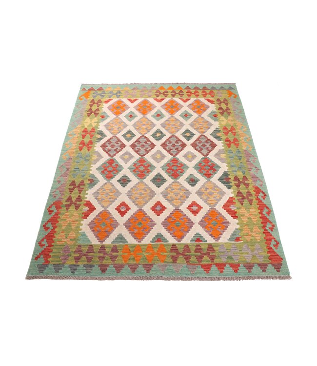 201x153 cm Handgeweven Traditionele Kelim Vloerkleed Wol Tapijt