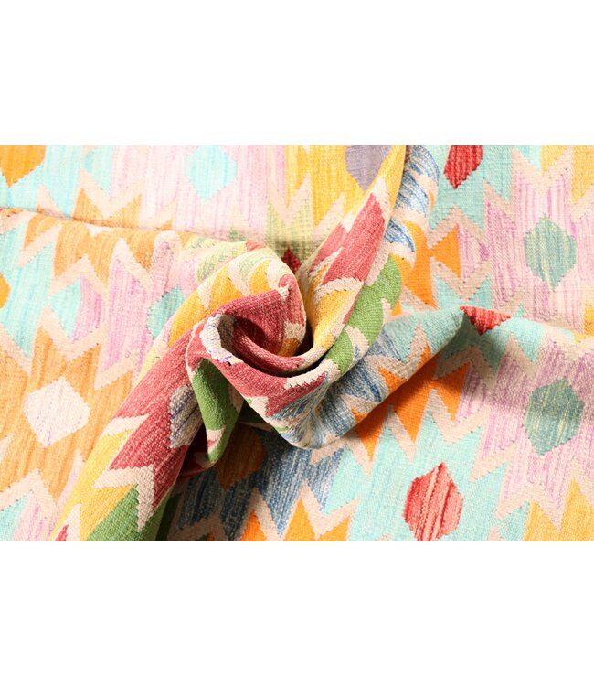 200x152 cm Handgeweven Traditionele Kelim Vloerkleed Wol Tapijt