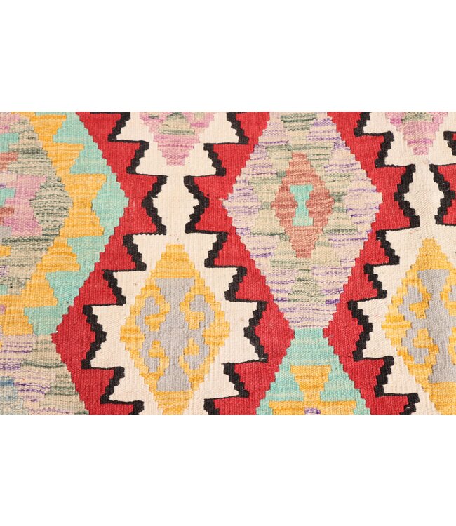 198x157 cm Handgeweven Traditionele Kelim Vloerkleed Wol Tapijt