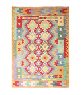 Kelimshop 198x148 cm Handgewebter Traditioneller Kelim Teppich Woll