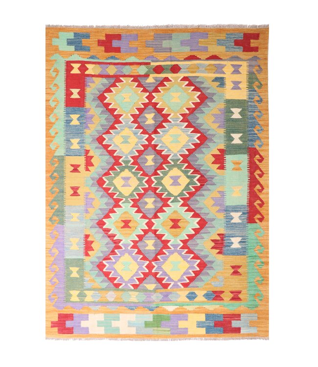 198x148 cm Handgewebter Traditioneller Kelim Teppich Woll