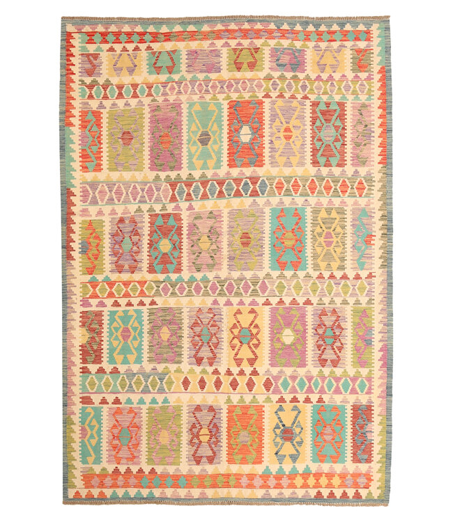 304x207cm Handgewebter Traditioneller Kelim Teppich Woll