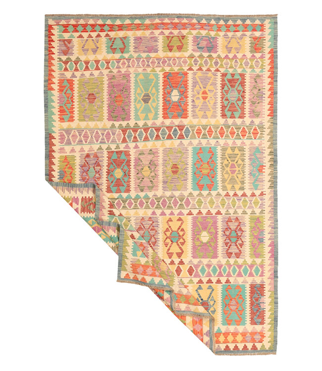 304x207cm Handgeweven Traditionele Kelim Vloerkleed Wol Tapij