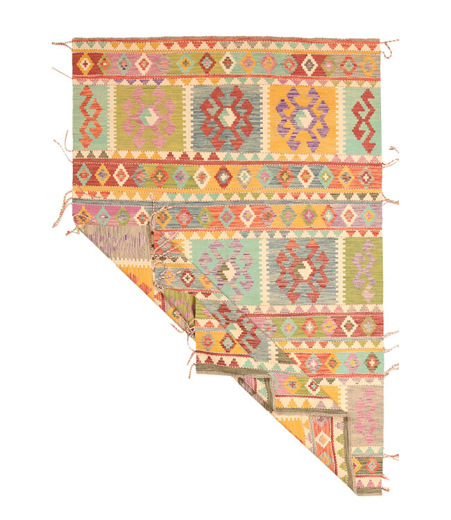 302x200cm Handgeweven Traditionele Kelim Vloerkleed Wol Tapij