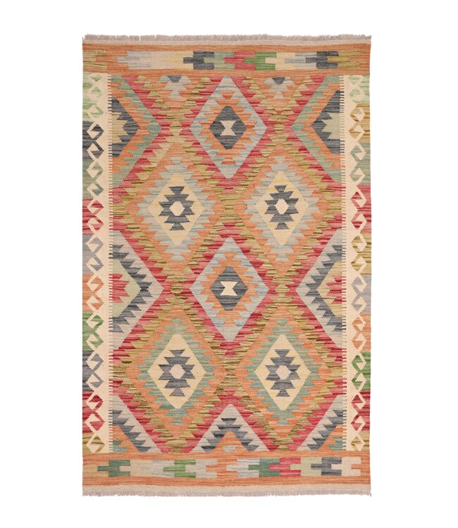 186x124 cm Handgeweven Traditionele Kelim Vloerkleed Wol Tapijt