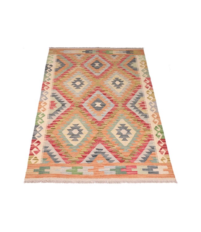 186x124 cm Handgeweven Traditionele Kelim Vloerkleed Wol Tapijt