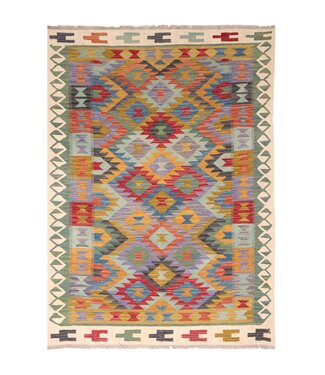 Kelimshop 200x147 cm Handgewebter Traditioneller Kelim Teppich Woll