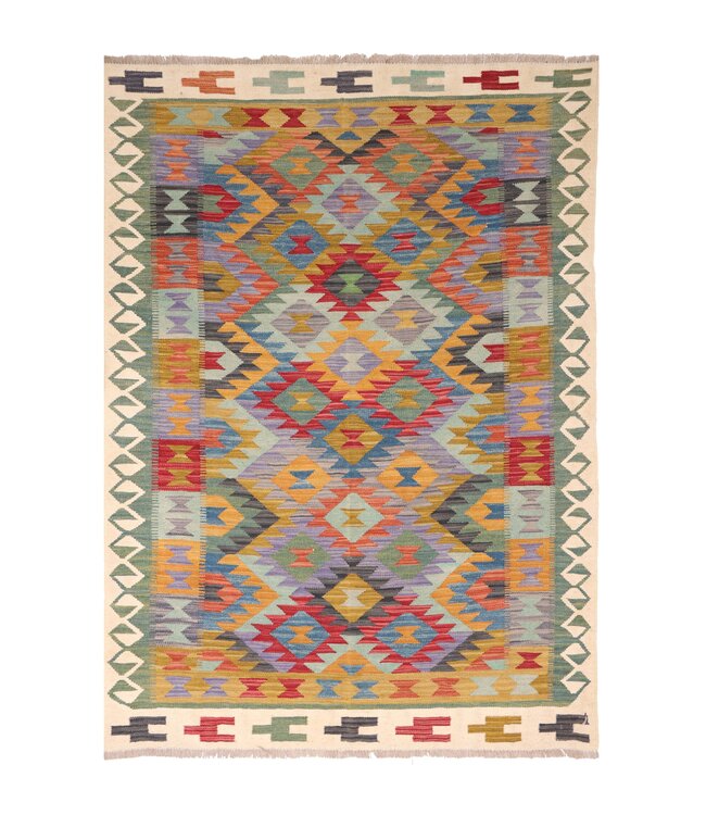 200x147 cm Handwoven Traditional Kelim Area Rug Wool Carpet