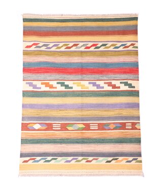 Kelimshop 201x150 cm Handgewebter Moderner  Woll-Kelim-Teppich