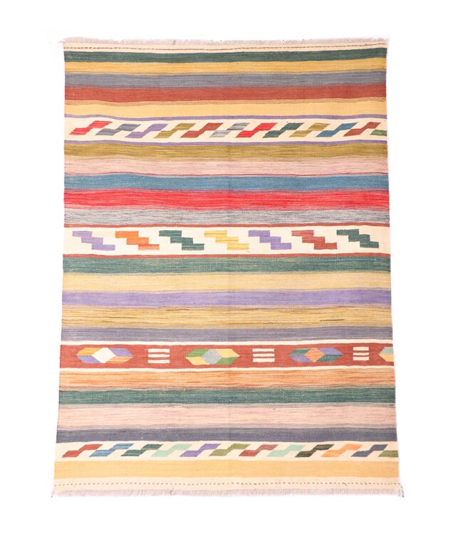 201x150 cm Handwoven Modern Red Wool Kilim Rug