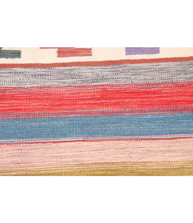 201x150 cm Handwoven Modern Red Wool Kilim Rug