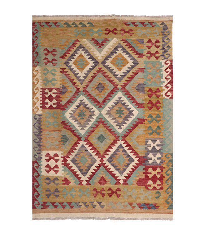 201x147 cm Handgewebter Traditioneller Kelim Teppich Woll