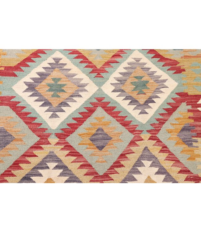 201x147 cm Handgeweven Traditionele Kelim Vloerkleed Wol Tapijt