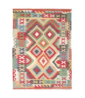 Kelimshop 200x156 cm Handgewebter Traditioneller Kelim Teppich Woll