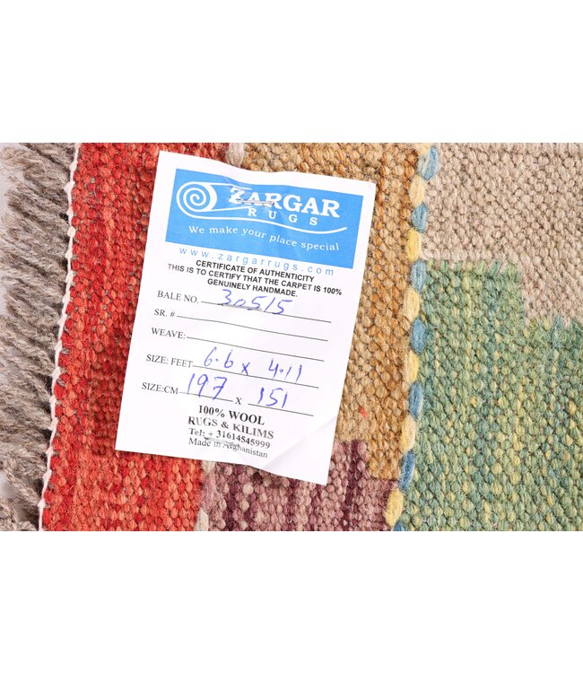 197x151 cm Handgeweven Traditionele Kelim Vloerkleed Wol Tapijt