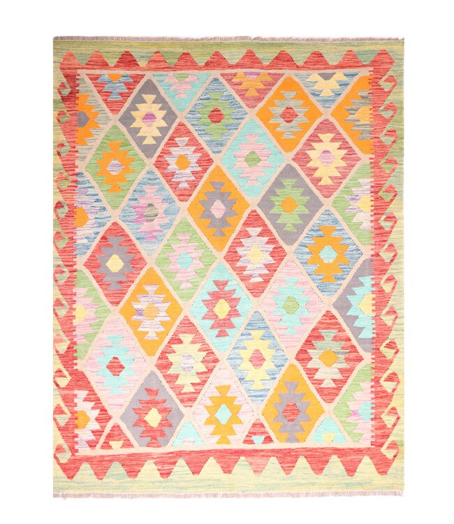 198x155 cm Handgeweven Traditionele Kelim Vloerkleed Wol Tapijt