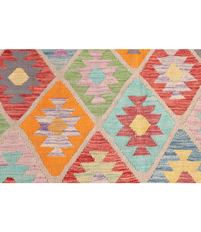 198x155 cm Handgeweven Traditionele Kelim Vloerkleed Wol Tapijt