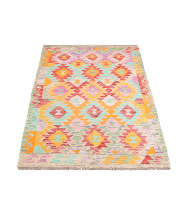 200x141 cm Handgeweven Traditionele Kelim Vloerkleed Wol Tapijt