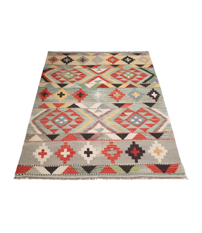 209x160 cm Handgeweven Traditionele Kelim Vloerkleed Wol Tapijt