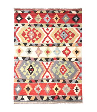 Kelimshop 203x151 cm Handgewebter Traditioneller Kelim Teppich Woll