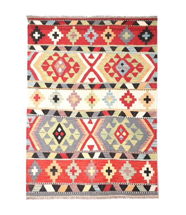 203x151 cm Handwoven Traditional Kelim Area Rug Wool Carpet