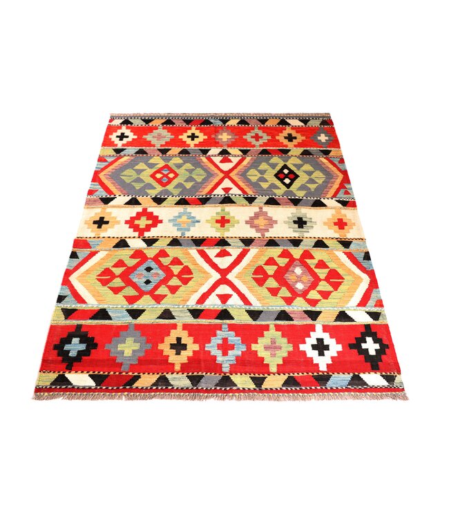 203x151 cm Handgewebter Traditioneller Kelim Teppich Woll