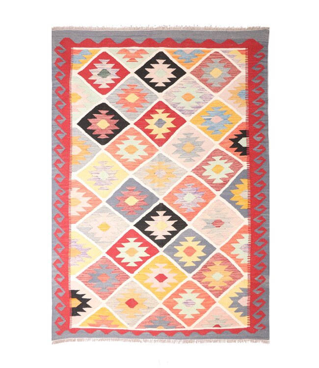 207x149 cm Handgeweven Traditionele Kelim Vloerkleed Wol Tapijt