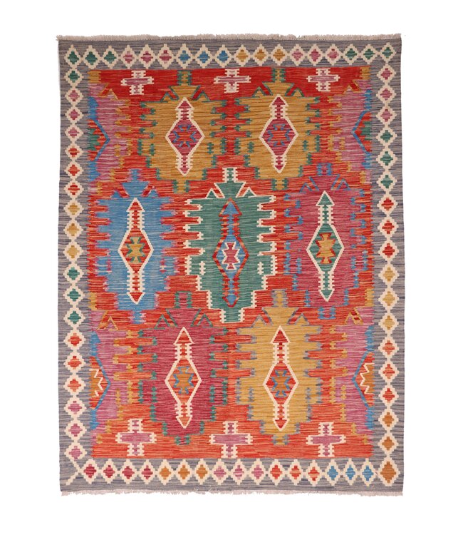 193x152 cm Handwoven Traditional Kelim Area Rug Wool Carpet